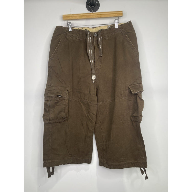 Men’s Vintage Swiss Cross Cargo Pants Brown Multi-Pocket Capri Style Pants Sz 36