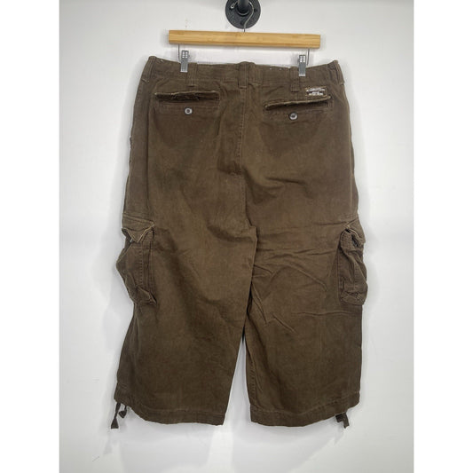 Men’s Vintage Swiss Cross Cargo Pants Brown Multi-Pocket Capri Style Pants Sz 36