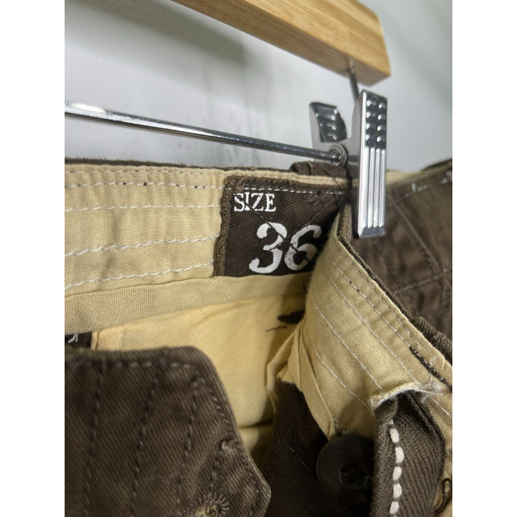 Men’s Vintage Swiss Cross Cargo Pants Brown Multi-Pocket Capri Style Pants Sz 36