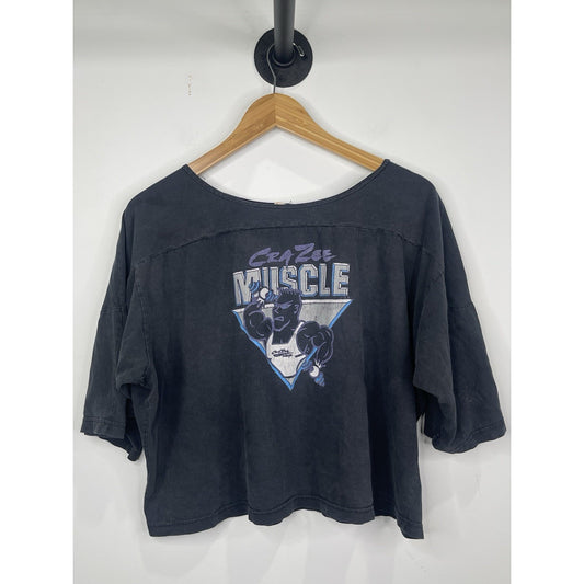 Cra Zee Wear USA Black muscle crop top t-shirt body building Size 2XL/6