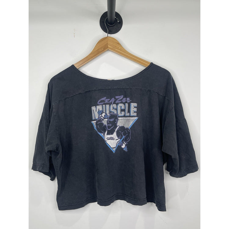 Cra Zee Wear USA Black  muscle crop top t-shirt body building Size 2XL/6