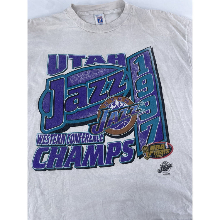 Mens Vintage 1997 Utah Jazz Western Conference Champions Gray T Shirt Size XL