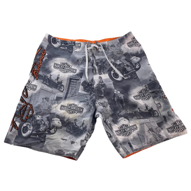 Mens Harley Davidson White Graphic Polyester Shorts Size 38