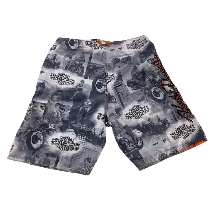 Mens Harley Davidson White Graphic Polyester Shorts Size 38