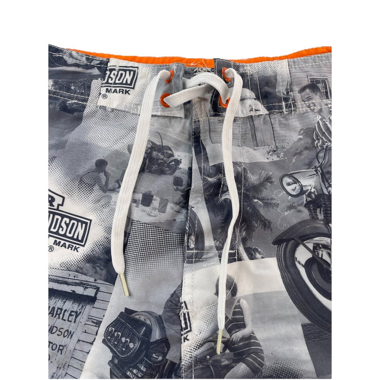 Mens Harley Davidson White Graphic Polyester Shorts Size 38