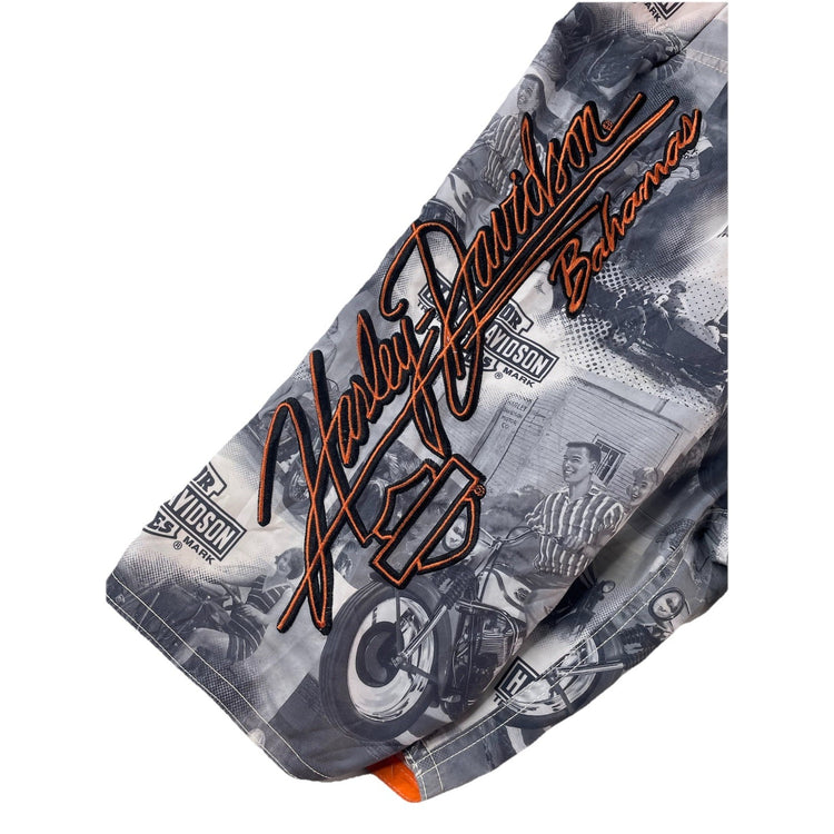 Mens Harley Davidson White Graphic Polyester Shorts Size 38