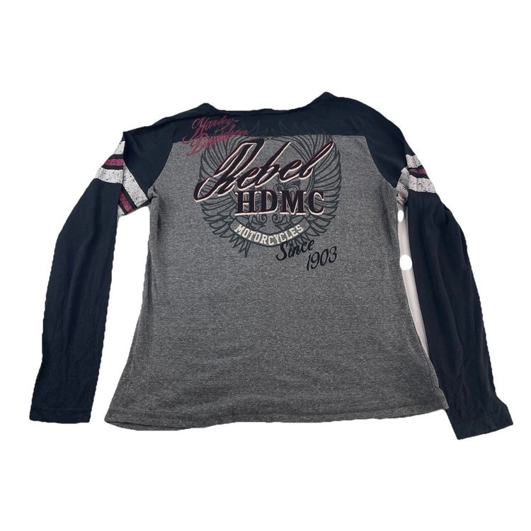 Womens Y2K Harley Davidson  Grey Long Sleeve Shirt Size Medium