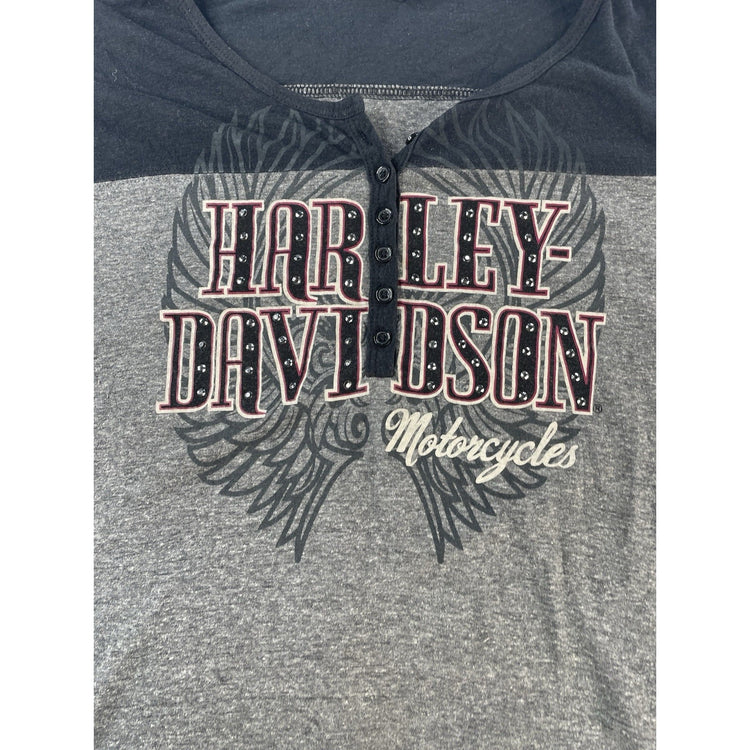 Womens Y2K Harley Davidson  Grey Long Sleeve Shirt Size Medium