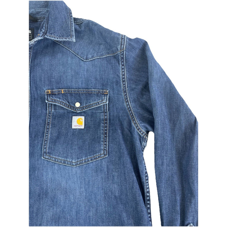 Mens Carhartt Montana Relaxed Fit Denim Long Sleeve Snap Button Up Shirt Size L
