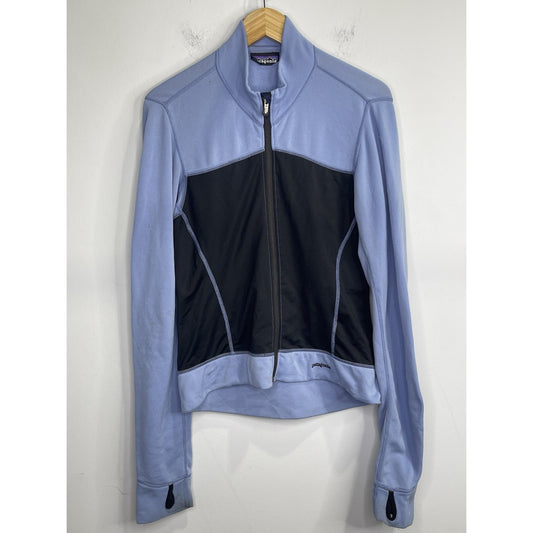VTG Patagonia Wind Shield Jacket Women M Periwinkle Blue Black USA Made Gorpcore
