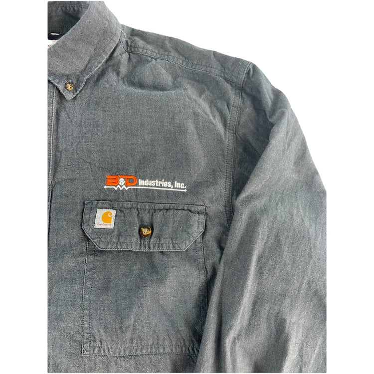Mens Carhartt Classic Dark Gray Longsleeve Button-Up Work Shirt Size Xl