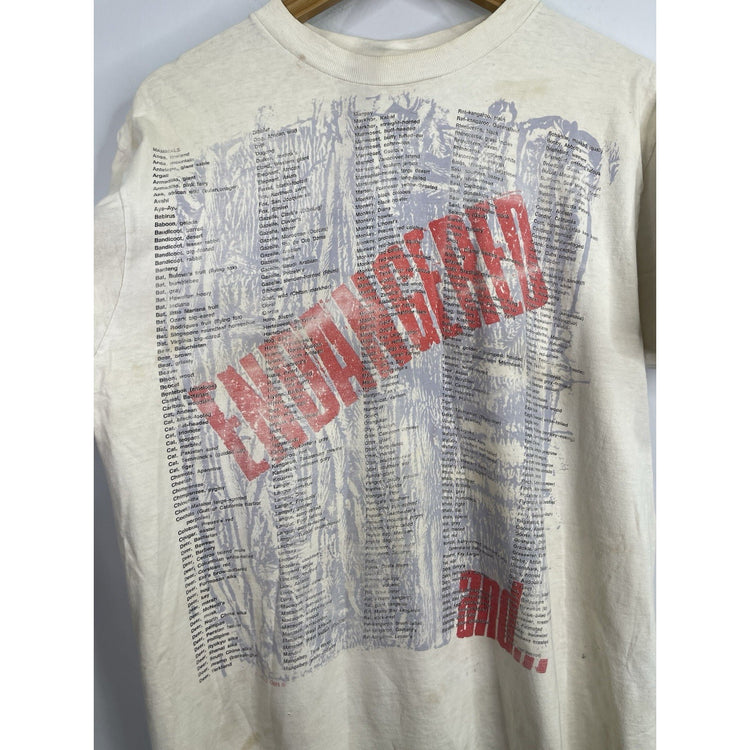 Men’s VTG Wild Oats Endangred And Threatned Animal List T Shirt Sz XXL