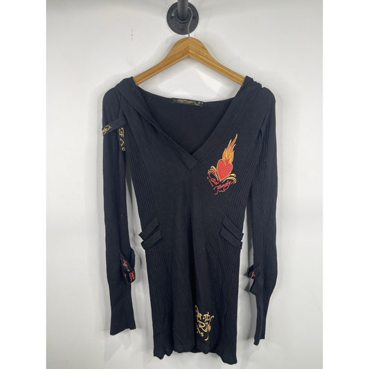 Women’s Y2k Ed Hardy Black Love Knitwear Hoodie Sz  Medium