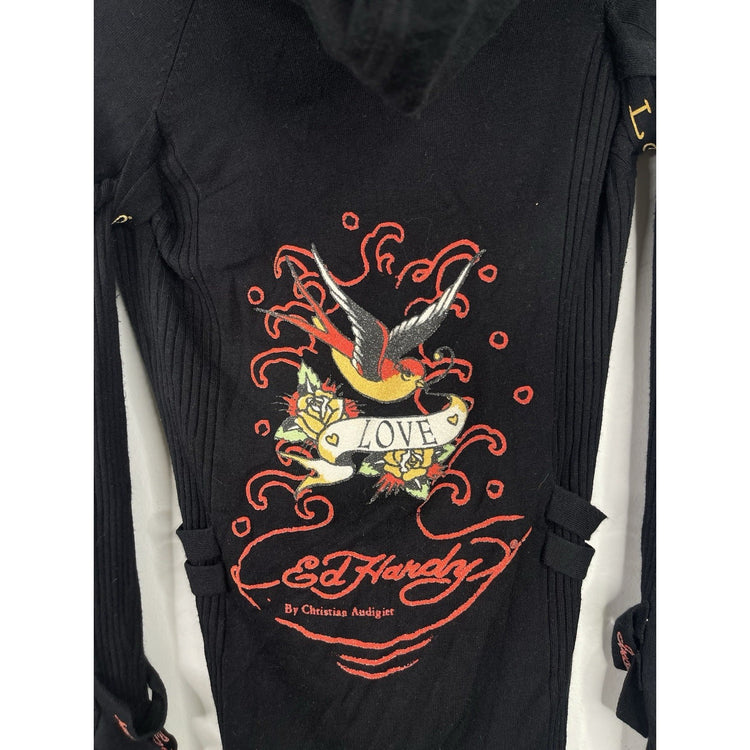 Women’s Y2k Ed Hardy Black Love Knitwear Hoodie Sz  Medium