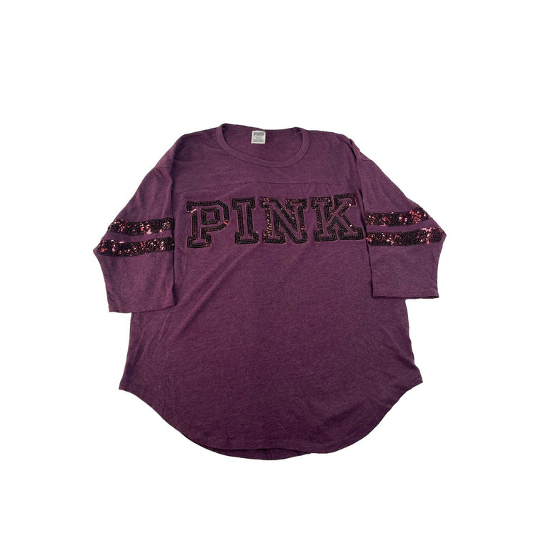 Women’s PINK Victorias Secret Maroon Sequins Long Sleeve Tr Shirt Size Medium