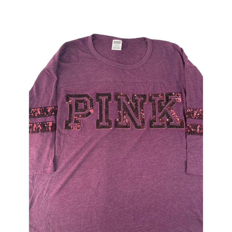 Women’s PINK Victorias Secret Maroon Sequins Long Sleeve Tr Shirt Size Medium