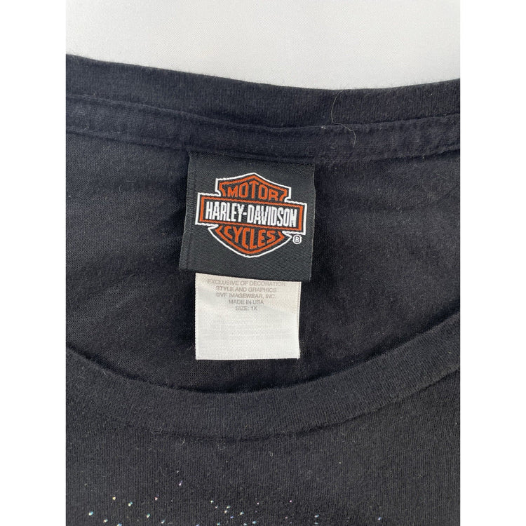 Womens Harley Davidson Black Graphic T-Shirt Size Xl
