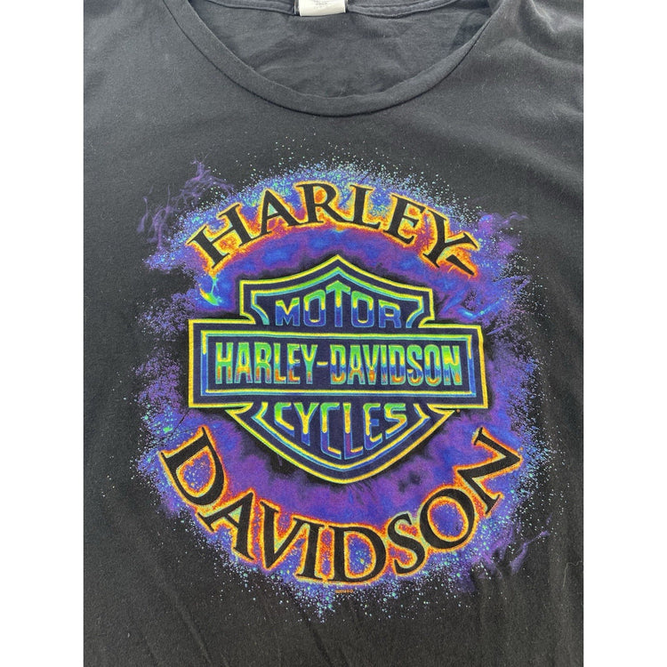 Womens Harley Davidson Black Graphic T-Shirt Size Xl