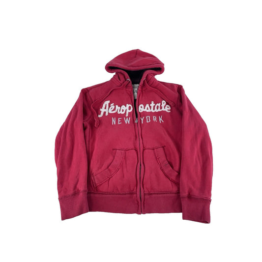 Mens Y2K Aeropostale Fleece Lined Red Zip Up Jacket Size Small