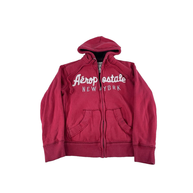 Mens Y2K Aeropostale Fleece Lined Red Zip Up Jacket Size Small