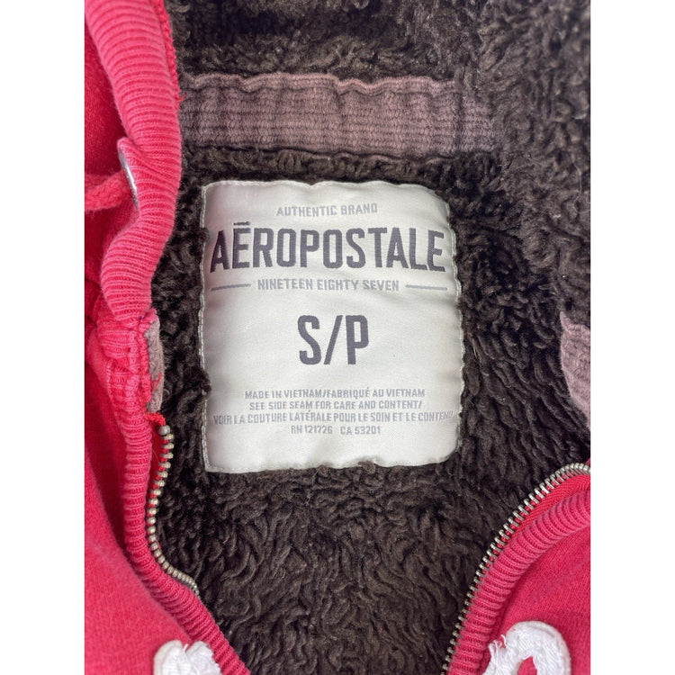 Mens Y2K Aeropostale Fleece Lined Red Zip Up Jacket Size Small