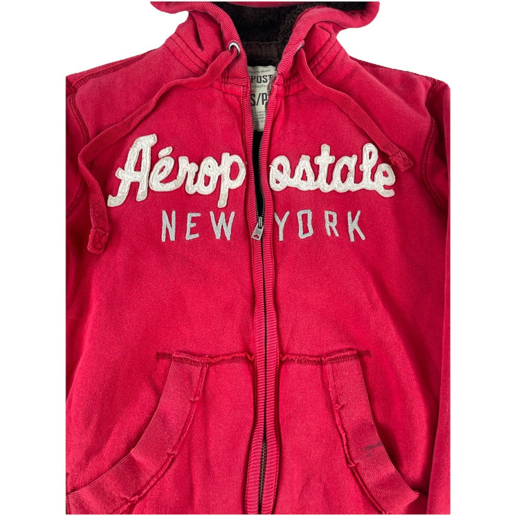 Mens Y2K Aeropostale Fleece Lined Red Zip Up Jacket Size Small