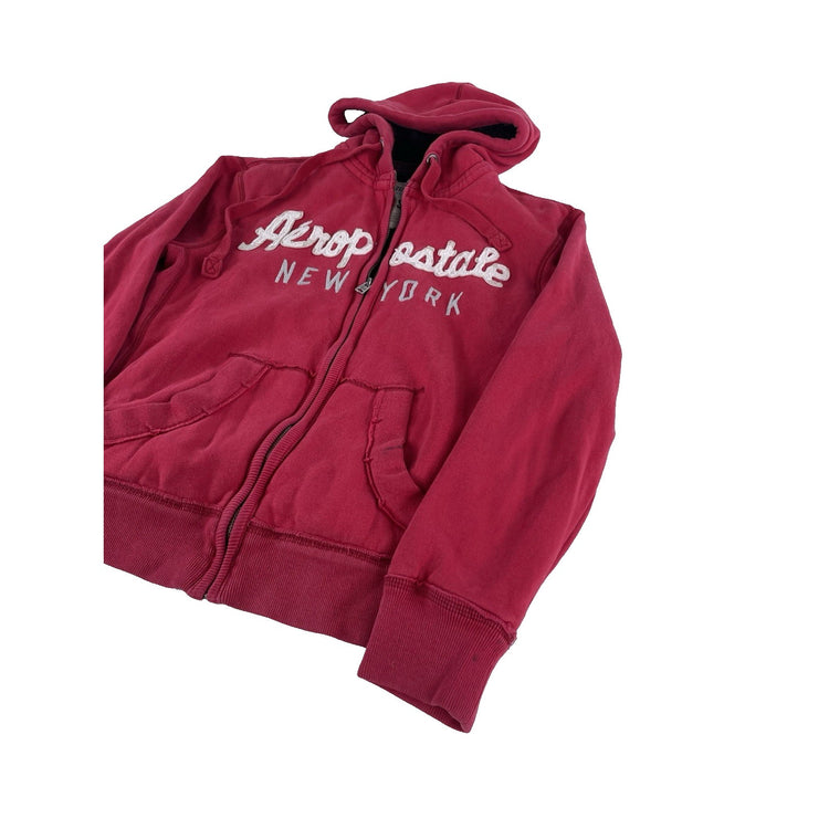 Mens Y2K Aeropostale Fleece Lined Red Zip Up Jacket Size Small
