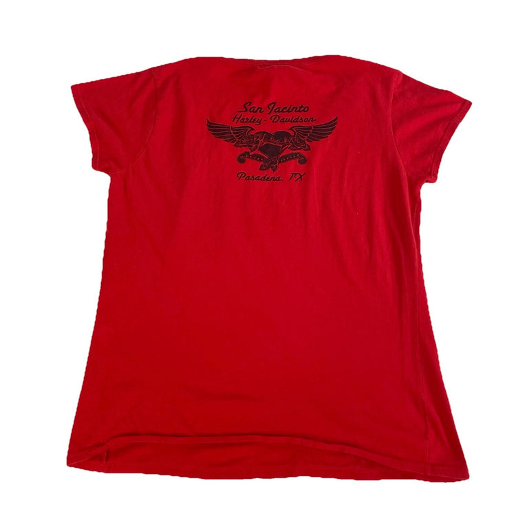 Womens Harley Davidson Motorcycle Red Wide Pasadena, TX T-Shirt Size M