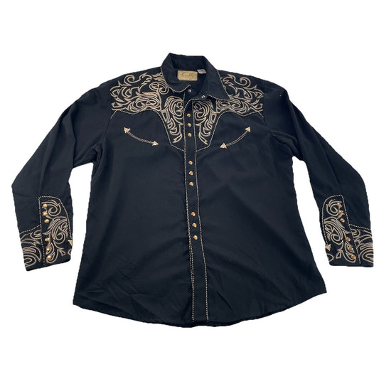 Men’s SCULLY Black&Gold Leaf Scroll Embroidered Western Snap Shirt Size L