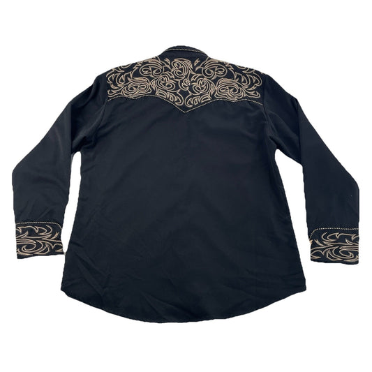 Men’s SCULLY Black&Gold Leaf Scroll Embroidered Western Snap Shirt Size L