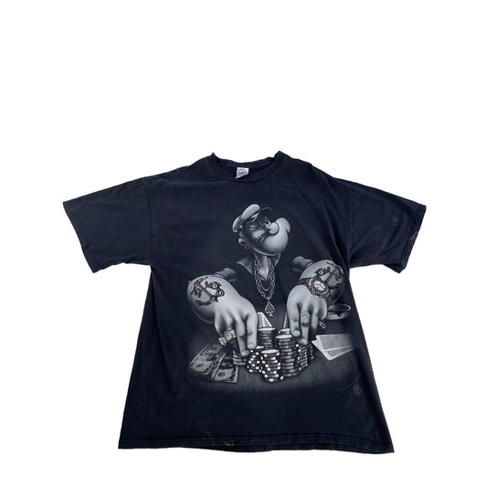 Mens Vintage Popeye Poker Gambling Graphic Tee Gangster Cartoon Parody Size Xl