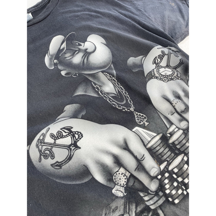 Mens Vintage Popeye Poker Gambling Graphic Tee Gangster Cartoon Parody Size Xl