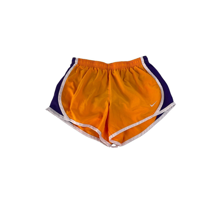 Women's Nike Dri-Fit Athletic Running Shorts, Orange with Purple Trim, Size M