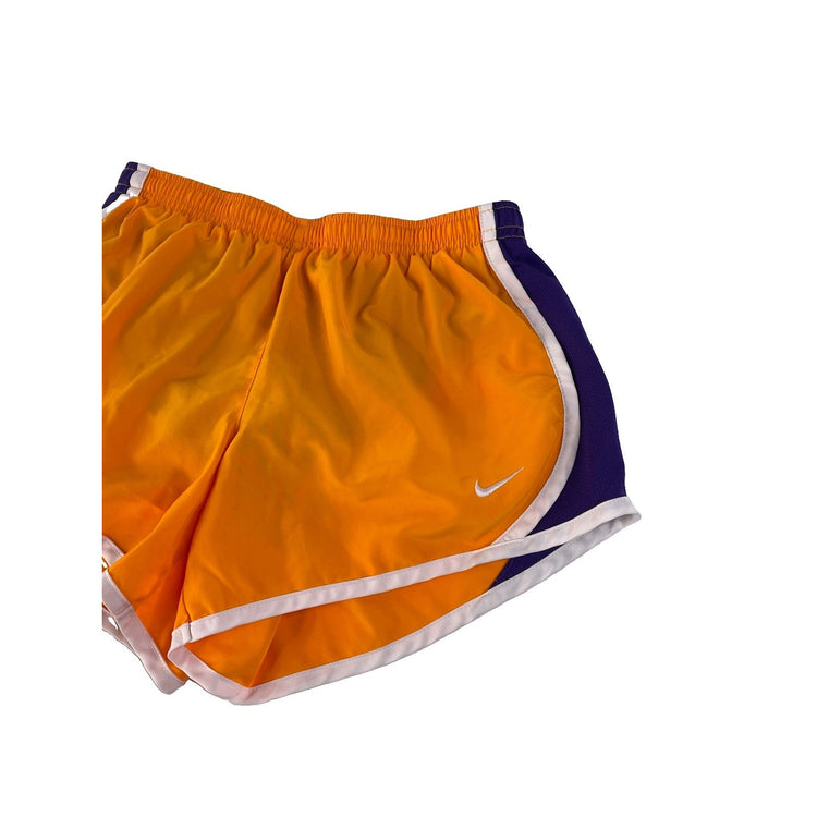 Women's Nike Dri-Fit Athletic Running Shorts, Orange with Purple Trim, Size M