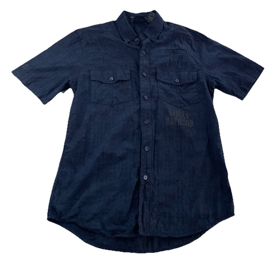 Mens Harley Davidson SS Button Up Navy blue Shirt Size M