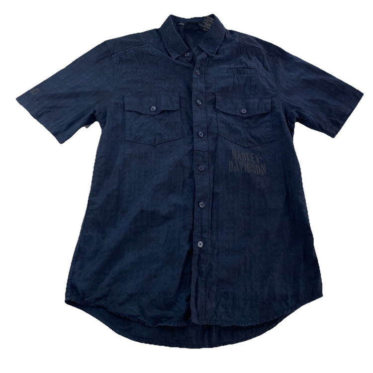 Mens Harley Davidson SS Button Up Navy blue Shirt Size M