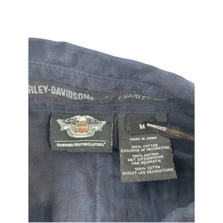 Mens Harley Davidson SS Button Up Navy blue Shirt Size M