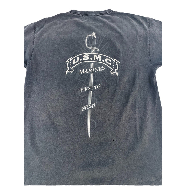 Mens Basic USMC Graphic Dark Gray Solid Tee Size M
