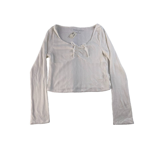 Women's Aéropostale White Long-Sleeve Ribbed Tie-Front Top Size XL