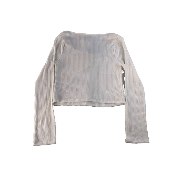 Women's Aéropostale White Long-Sleeve Ribbed Tie-Front Top Size XL
