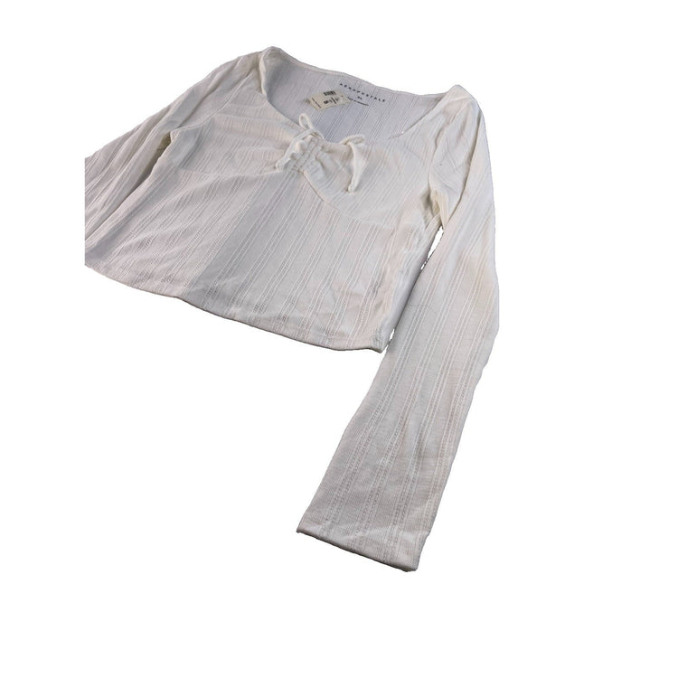 Women's Aéropostale White Long-Sleeve Ribbed Tie-Front Top Size XL