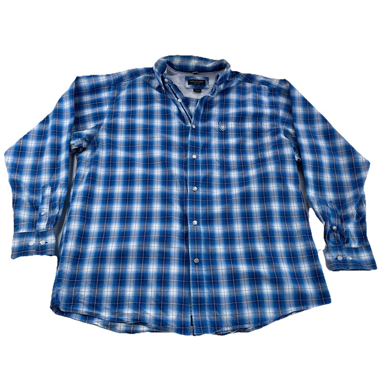 Men’s Ariat | Pro Series Classic Blue&White Plaid Pattern ButtonUp Shirt Size XL