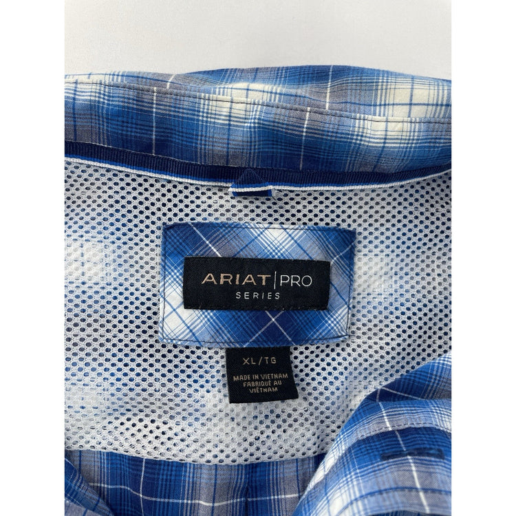 Men’s Ariat | Pro Series Classic Blue&White Plaid Pattern ButtonUp Shirt Size XL