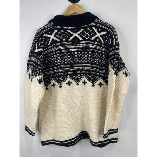 Ralph Lauren Fair Isles Wool 1/4 Zip Sweater Mens Large Black / Ivory