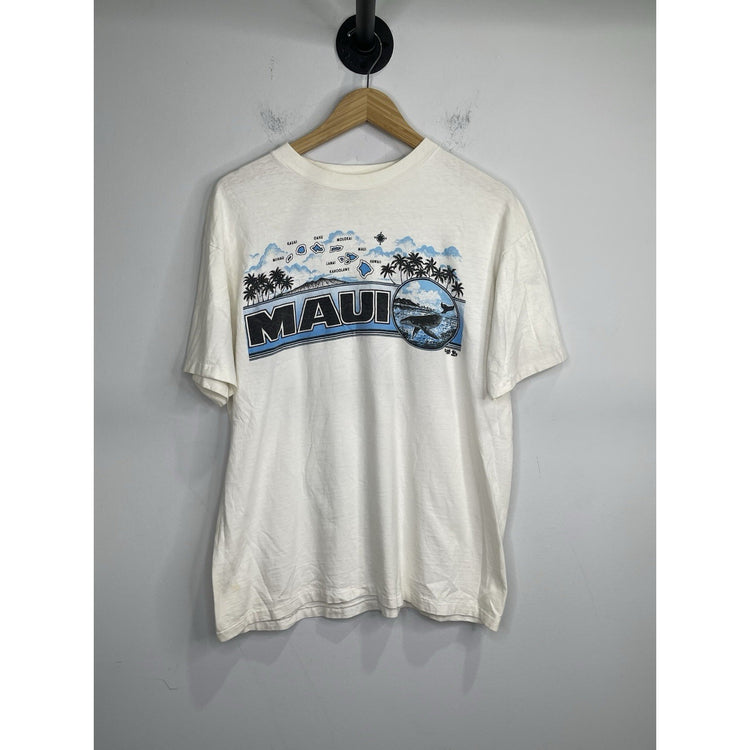 Adult White Vintage 90s Maui Built Hawaii Whale Ocean Nature T-Shirt Sz XL