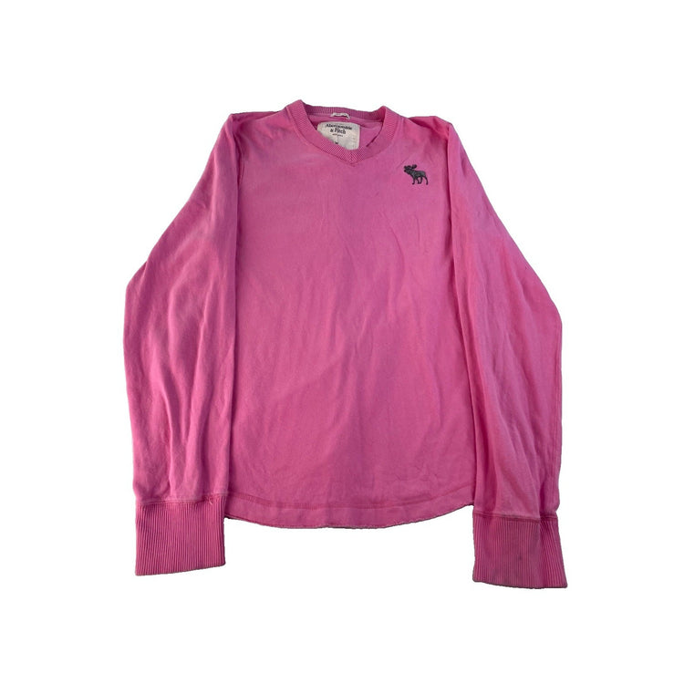 Mens Abercrombie & Fitch Pink Muscle Fit Long Sleeve V-Neck Shirt Size XL
