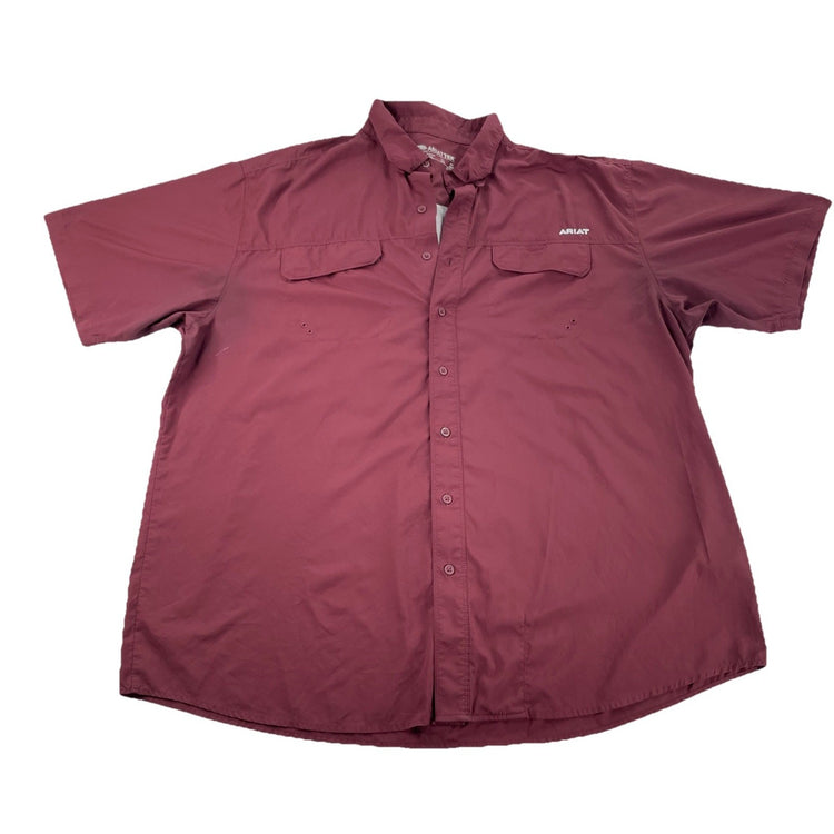 Men’s ARIAT tek Outbound Classic Maroon Button Up, SS Shirt Size Xxl