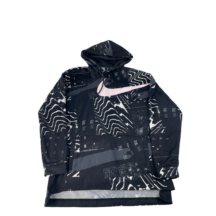 Mens Nike Black White Abstract Wave Pattern Dri Fit Pullover Hoodie Size L