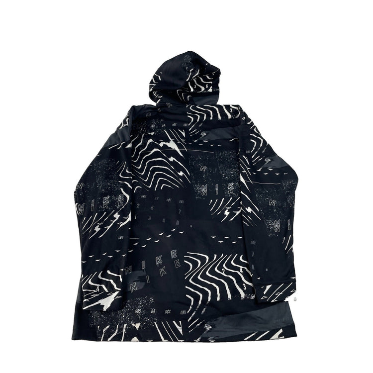 Mens Nike Black White Abstract Wave Pattern Dri Fit Pullover Hoodie Size L