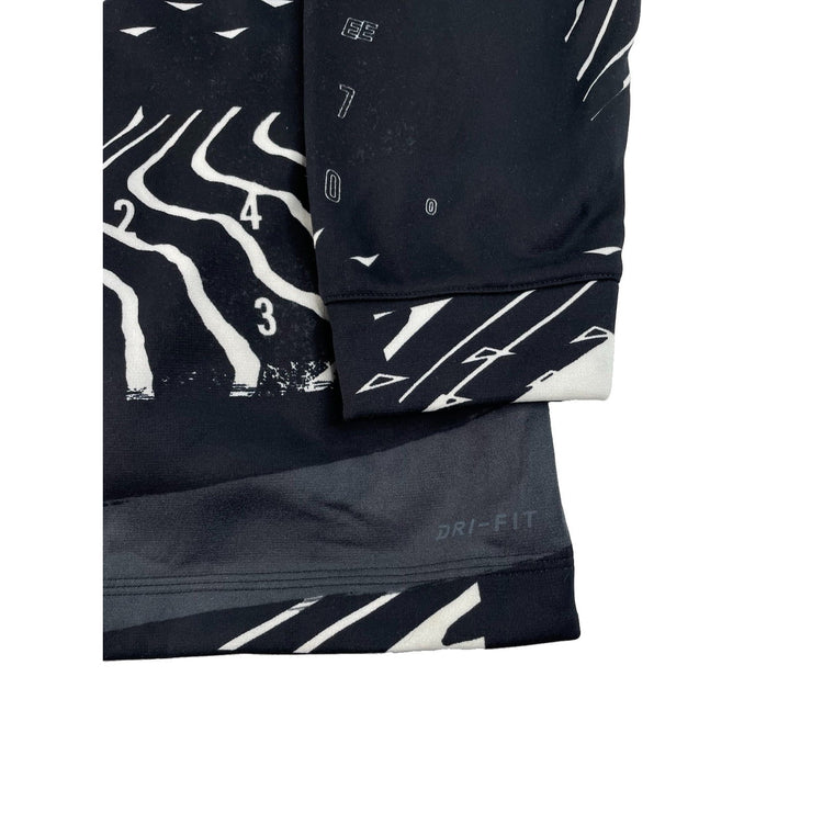 Mens Nike Black White Abstract Wave Pattern Dri Fit Pullover Hoodie Size L